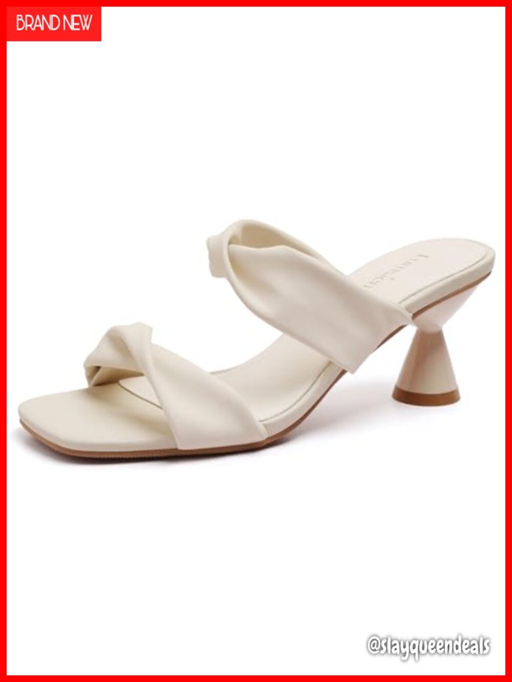 Square Toe Twisted Strap Mules Sculptural Kitten Heels Slip On Sandals